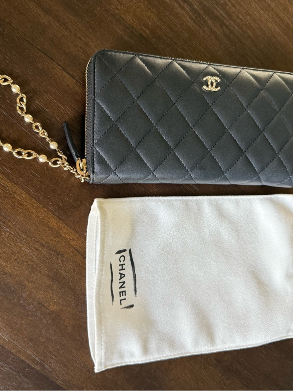Authentic Chanel Quilted Black Leather Wallet on Chain/Wristlet. W/ bag - Picture 2 of 12